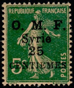 "O.M.F. Syrie" & value on french stamp