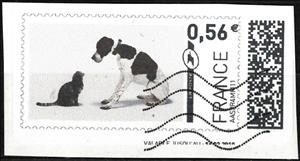 Stamp, Cat and Dog. Friends, France,  , Animals (Fauna), Cats, Dogs, Mammals