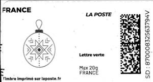 Stamp, Christmas Decoration. Bauble in black. redesign no logo, France,  , Cartoons, Christmas