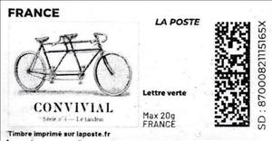 Stamp, Convivial No 4 Tandem. Redesign without laposte logo, France,  , Bicycles
