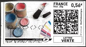 Stamp, Paint Pots Brushes Colour Chart in colour, France,  
