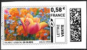 Stamp, Peach Tulips, France,  , Flowers, Plants (Flora), Tulips