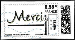 Stamp, Thanks in Stylish Writing underlined. Merci, France,  , Greetings, Letters (Alphabet)