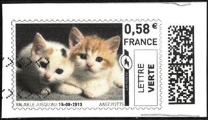 Stamp, Two Kittens, France,  , Animals (Fauna), Cats, Mammals