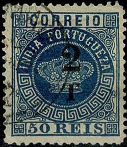 Stamp, Crown with surcharge, India, Portuguese,  , Crowns and Coronets