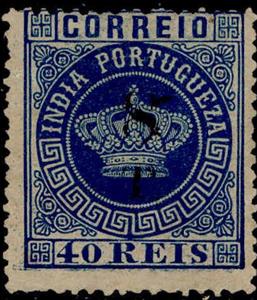 Stamp, Crown with surcharge, India, Portuguese,  , Crowns and Coronets