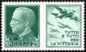 Stamp, Air Force - Everything and Everyone for the Victory, Italy,  , Air Forces, Aircraft, Aviation, Famous People, Heads of State, Kings, Royalty, Weapons