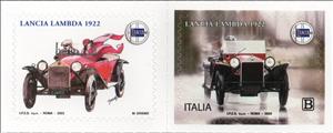Stamp with Attached Label, Centenary of Lancia Lambda Automobile, Italy,  , Cars