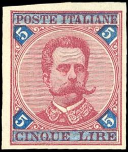Stamp, Effigy of Umberto I within an circle, Italy,  , Famous People, Heads of State, Kings, Men, Royalty
