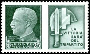Stamp, Militia - The Victory is the Tripartite, Italy,  , Famous People, Heads of State, Kings, Men, Royalty, Weapons