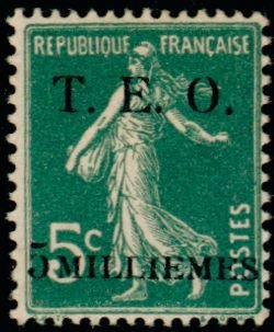 "T.E.O." & value on French stamp