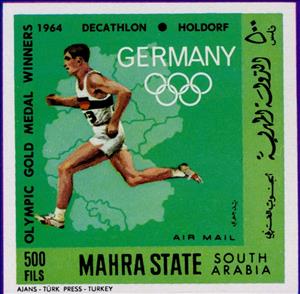 Stamp, Decathlon – Holdorf (1964), Mahra,  , Athletes, Athletics, Olympic Games, Running, Sports