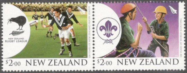 Se-tenant, $2 Centenaries - Se-tenant, New Zealand,  , Rugby, Scouting
