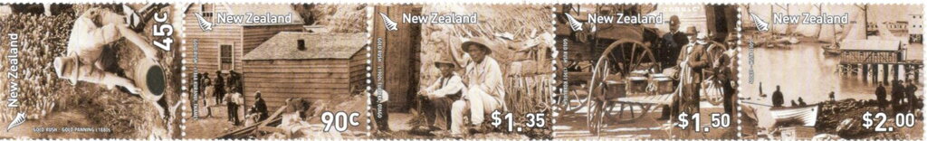 Se-tenant, Gold Rush - Se-tenant strip, New Zealand,  , Mining, Transport