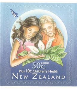 Stamp, Health - Peace Lily 50c +10c - Coil Issue, New Zealand,  , Children, Flowers, Healthcare, Lilies (Flower), Plants (Flora)
