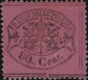 Stamp, Papal Arms - Fragolone color variety, Roman States,  , Coats of Arms