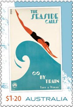 Stamp, The Seaside Calls by Gert Sellheim, Australia,  , Graphic Artists, Promotional Posters, Tourism