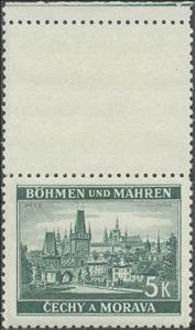 Stamp with Attached Label, Prag / Praha, Bohemia and Moravia,  , Buildings, Townscapes / City Views