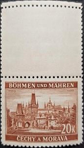 Stamp with Attached Label, Prag / Praha, Bohemia and Moravia,  , Bridges, Buildings, Castles, Churches - Cathedrals - Basilicas - Chapels, Townscapes / City Views