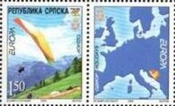 Stamp with Attached Label, Paraglading, Bosnia and Herzegovina, Serbian Admin,  , Aviation, C.E.P.T. / Europe, Landscapes, Maps, Paragliding