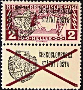 Stamp with Attached Label, Austrian Express Stamp ovpr. "ČESKOSLOVENSKÁ STÁTNÍ POŠTA", Czechoslovakia,  , Gods and goddesses, Mythology