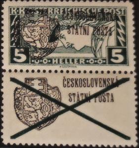 Stamp with Attached Label, Austrian Express Stamp ovpr. "ČESKOSLOVENSKÁ STÁTNÍ POŠTA", Czechoslovakia,  , Gods and goddesses, Mythology