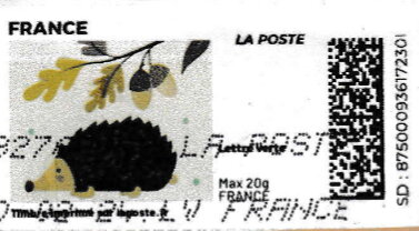 Stamp, Autumn. Hedgehog and Acorns. Redesign, France,  , Autumn, Hedgehogs, Leaves