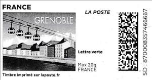 Stamp, Grenoble. Redesign without laposte logo, France,  , Cable Cars, Mountains, Rivers, Townscapes / City Views