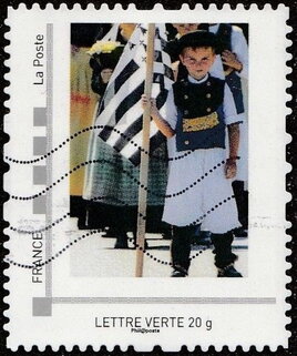 Stamp, Interceltic Festival Lorient 2017 Boy in breton costume flag, France,  , Children, Festivals, Flags, Suits and Costumes