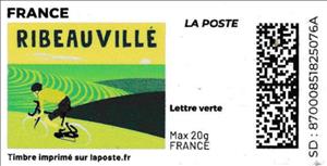 Stamp, Ribeauville. Redesign without laposte logo, France,  , Bicycles, Cycling, Landscapes