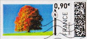 Stamp, Solitary Tree in the autumn, France,  , Autumn, Trees