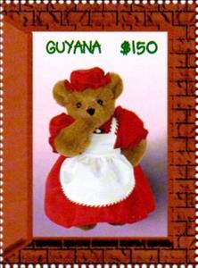 Stamp, Bear dressed in red dress and white apron, Guyana,  , Teddy Bears