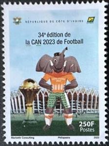 Stamp, 2024 African Cup of Nations Football Championships, Ivory Coast,  , Elephants, Football (Soccer), Mascots, Stadiums
