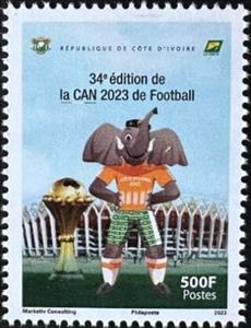 Stamp, 2024 African Cup of Nations Football Championships, Ivory Coast,  , Elephants, Football (Soccer), Mascots