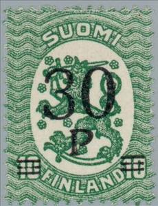 Stamp, Black surcharge on Definitive series I, Finland,  , Heraldic Animals, Coats of Arms