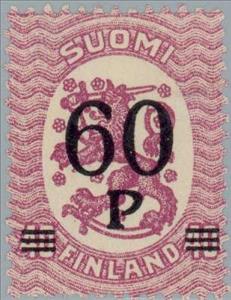 Stamp, Black surcharge on Definitive series I, Finland,  , Heraldic Animals, Coats of Arms