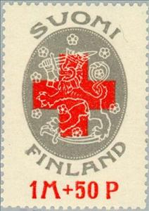 Stamp, The Red Cross: Finland's coat-of-arms - perf 14, Finland,  , Red Cross and Red Crescent, Healthcare, Heraldic Animals, Coats of Arms