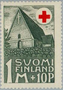 Stamp, Old Church in Hattula, 1390, Finland,  , Monuments, Red Cross and Red Crescent, Healthcare, Churches - Cathedrals - Basilicas - Chapels