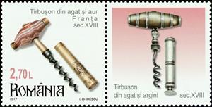 Stamp with Attached Label, Corkscrew with Gold and Agate Handle (France, 18th Century), Romania,  , Tools