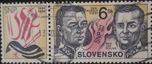 Stamp with Attached Label, 50th Anniversary of Slovakian Uprising, Slovakia,  , Anniversaries and Jubilees, Famous People, Freedom Fighters, Men, Uprising