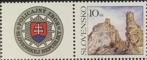 Stamp with Attached Label, Devin Castle, Slovakia,  , Buildings, Castles, Ruins