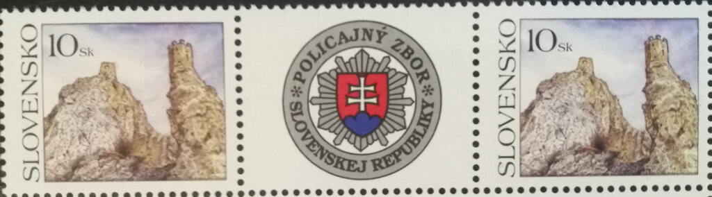 Stamp with Attached Label, Devin Castle, Slovakia,  , Buildings, Castles, Ruins