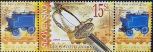 Stamp with Attached Label, Sword, Slovakia,  , Mailcoaches, Philately, Stamp Day, Swords, Weapons
