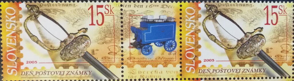 Stamp with Attached Label, Sword, Slovakia,  , Mailcoaches, Philately, Stamp Day, Swords, Weapons