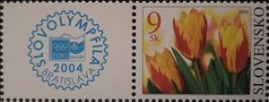 Stamp with Attached Label, Tulips, Slovakia,  , Flowers, Plants (Flora)
