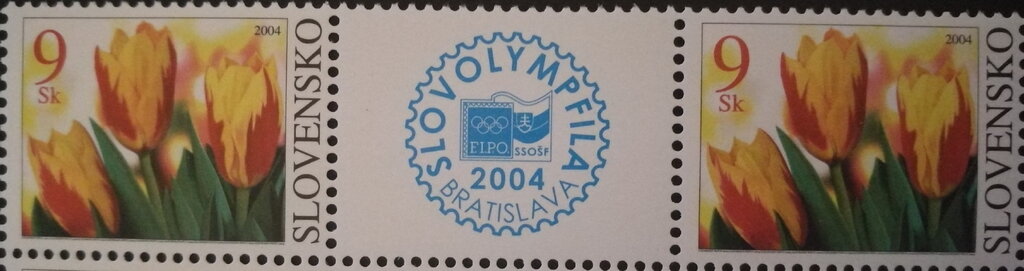 Stamp with Attached Label, Tulips, Slovakia,  , Flowers, Plants (Flora)
