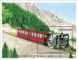Souvenir Sheet, Schneebergbahn of the OBB, Austria, Tanzania,  , Locomotives, Railways