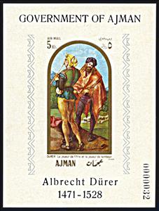 Souvenir Sheet, The Whistler and the Drummer, Albrecht Dürer, Ajman,  , Art, Painters, Paintings