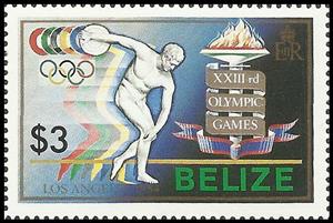 Stamp, Los Angeles Olympic Games, 1984, Belize,  , Discus-throwing, Olympic Games, Sports, Statues