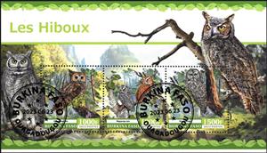 Mini Sheet, Owls, Burkina Faso,  , Animals (Fauna), Birds, Owls